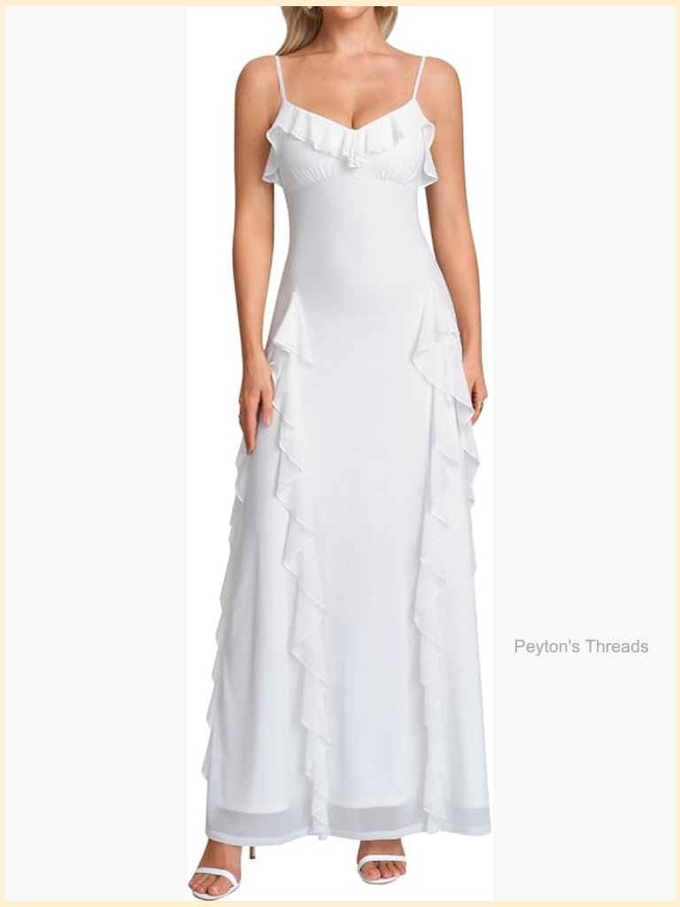Spaghetti Strap Ruffle V Neck Maxi Dress A-Line Bodycon Party Wedding Guest